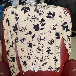 HM Navy and Tan Viscose shirt